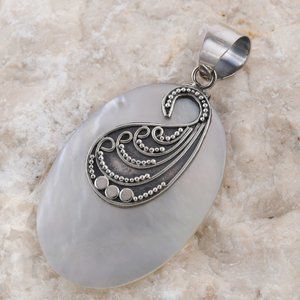 Mother Of Pearl Carved Pendant in Sterling Silver